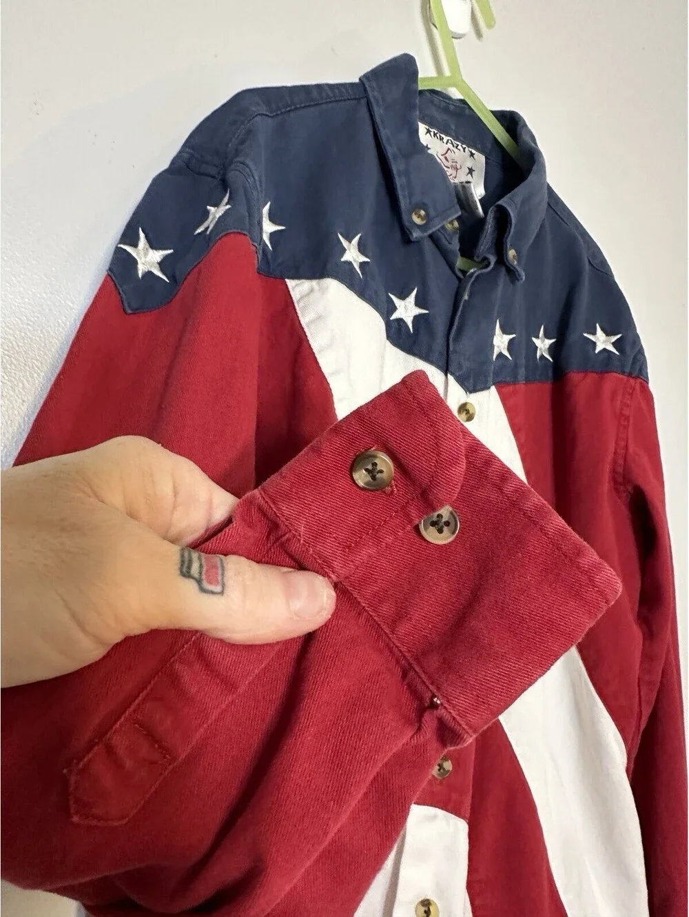 Krazy Kids Vintage Embroidered Rodeo Long Sleeve Stars & Stripes Shirt Large GUC
